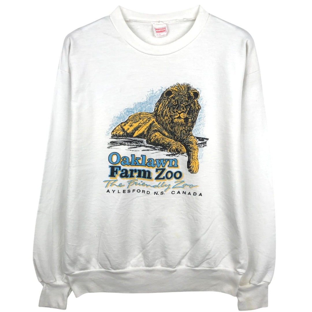 70s-80'S STANFIELD'S Oaklawn Farm Zoo Lion Pattern Advertising Sweatshirt (Men's Size M) polyester white type Vintage Second Hand