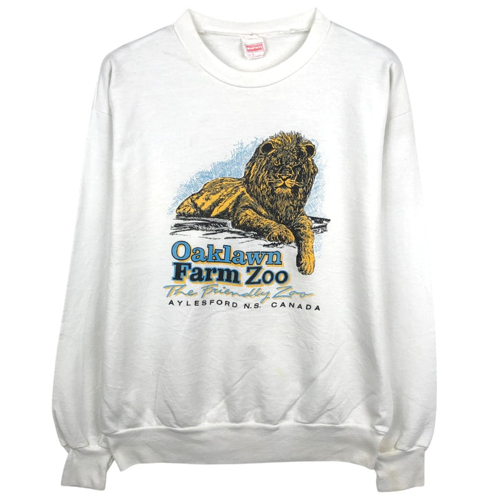 70s-80'S STANFIELD'S Oaklawn Farm Zoo Lion Pattern Advertising Sweatshirt (Men's Size M) polyester white type Vintage Second Hand