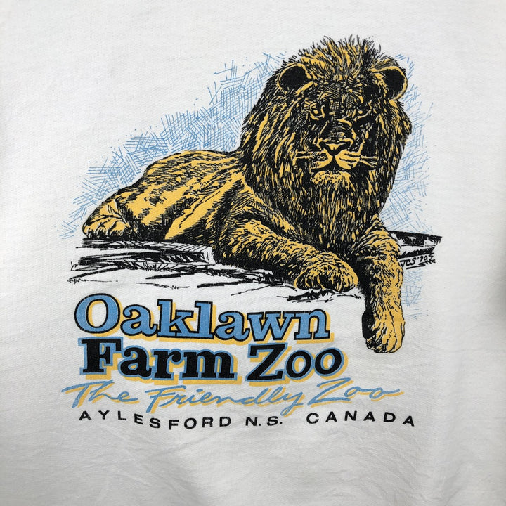 70s-80'S STANFIELD'S Oaklawn Farm Zoo Lion Pattern Advertising Sweatshirt (Men's Size M) polyester white type Vintage Second Hand
