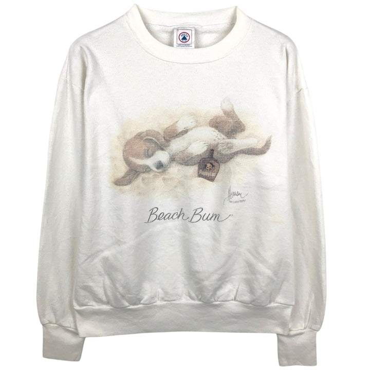 90'S Delta (DELTA) Dog Print Sweatshirt, Men's Size L (approx.), Vintage cotton white type Vintage Second Hand