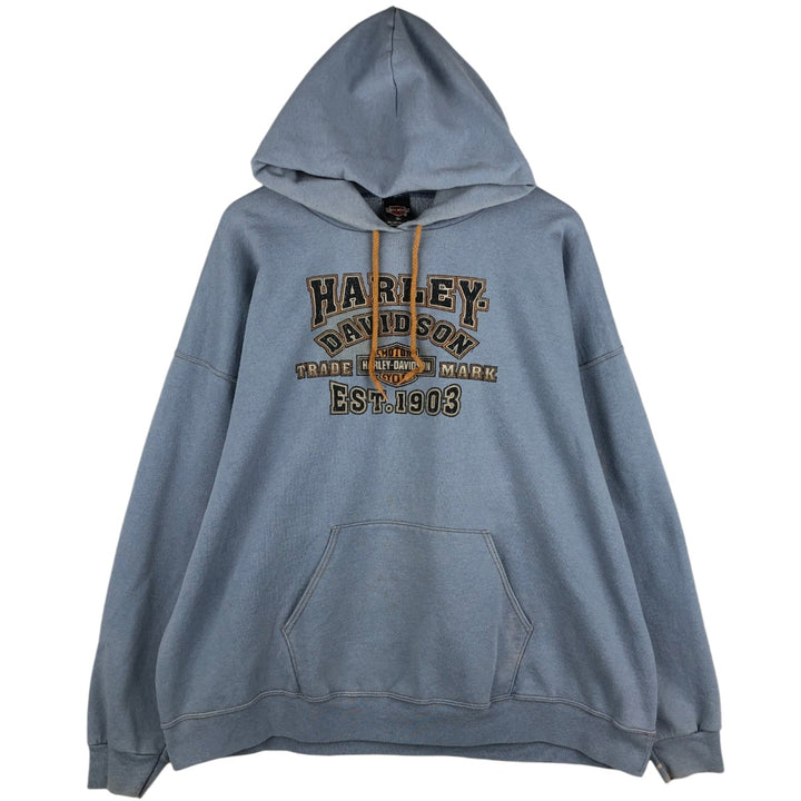 Harley-Davidson Advertising Sweatshirt Pullover Hoodie, Made in USA, Men's Size XXXL (equivalent), Double-Sided Print cotton Blue type light blue Vintage Second Hand
