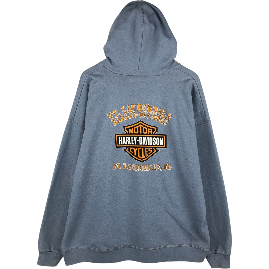 Harley-Davidson Advertising Sweatshirt Pullover Hoodie, Made in USA, Men's Size XXXL (equivalent), Double-Sided Print cotton Blue type light blue Vintage Second Hand