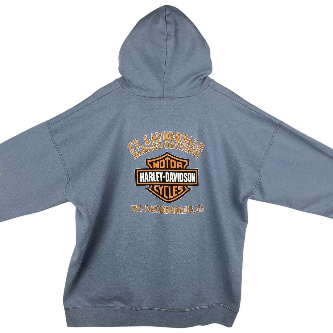 Harley-Davidson Advertising Sweatshirt Pullover Hoodie, Made in USA, Men's Size XXXL (equivalent), Double-Sided Print cotton Blue type light blue Vintage Second Hand