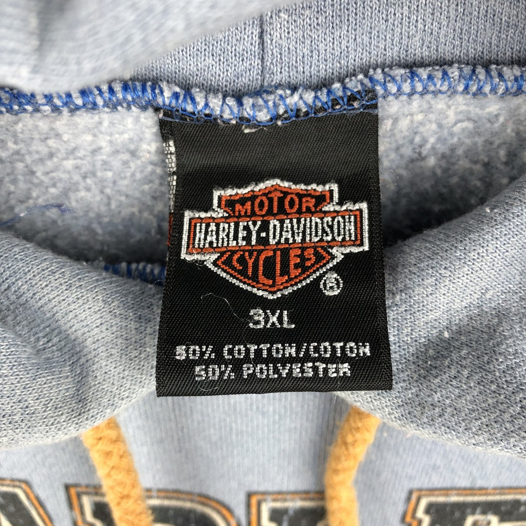 Harley-Davidson Advertising Sweatshirt Pullover Hoodie, Made in USA, Men's Size XXXL (equivalent), Double-Sided Print cotton Blue type light blue Vintage Second Hand