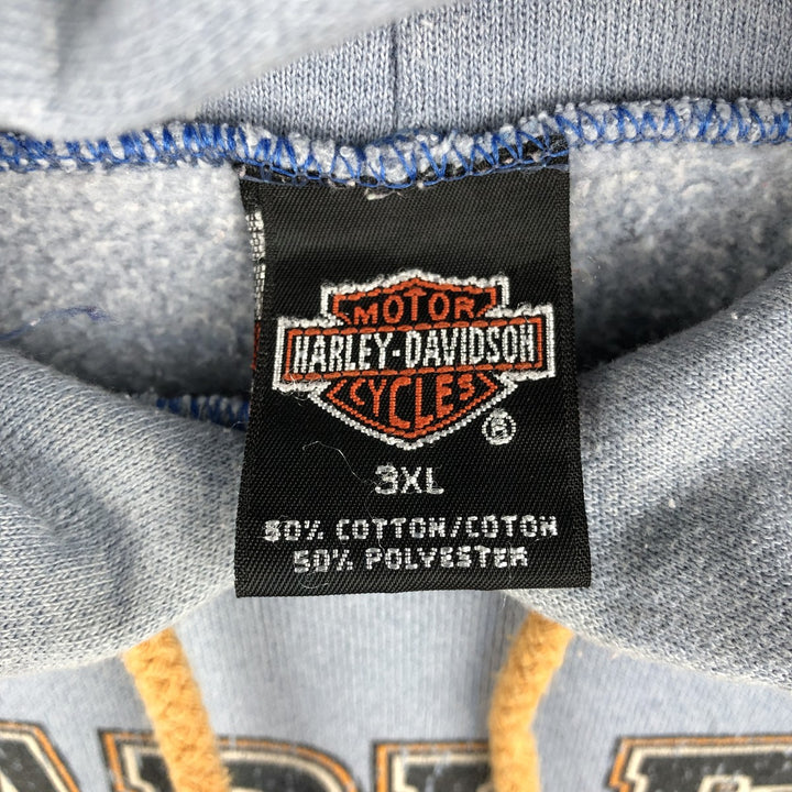 Harley-Davidson Advertising Sweatshirt Pullover Hoodie, Made in USA, Men's Size XXXL (equivalent), Double-Sided Print cotton Blue type light blue Vintage Second Hand