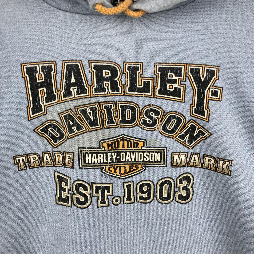 Harley-Davidson Advertising Sweatshirt Pullover Hoodie, Made in USA, Men's Size XXXL (equivalent), Double-Sided Print cotton Blue type light blue Vintage Second Hand