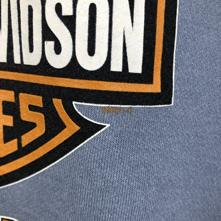 Harley-Davidson Advertising Sweatshirt Pullover Hoodie, Made in USA, Men's Size XXXL (equivalent), Double-Sided Print cotton Blue type light blue Vintage Second Hand