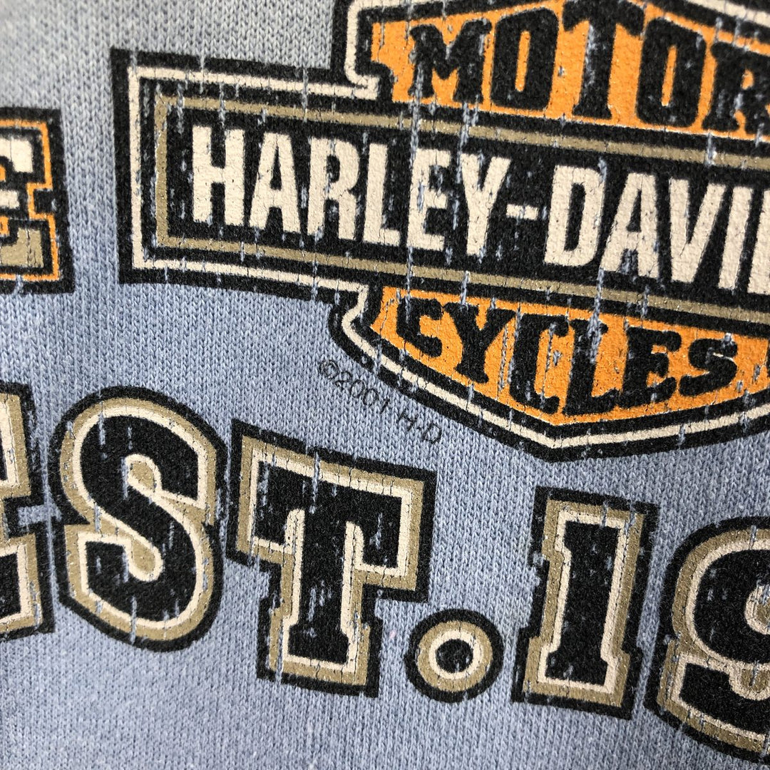 Harley-Davidson Advertising Sweatshirt Pullover Hoodie, Made in USA, Men's Size XXXL (equivalent), Double-Sided Print cotton Blue type light blue Vintage Second Hand
