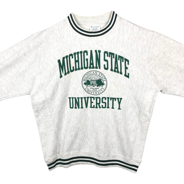 Champion Reverse Weave 3-Piece Print Michigan State University College Sweatshirt (Men's Size M) unclear gray type Vintage Second Hand