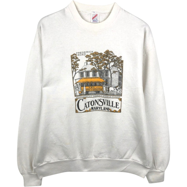 Vintage 90'S Jerzees printed sweatshirt, made in the USA, size L, men's cotton white type Vintage Second Hand