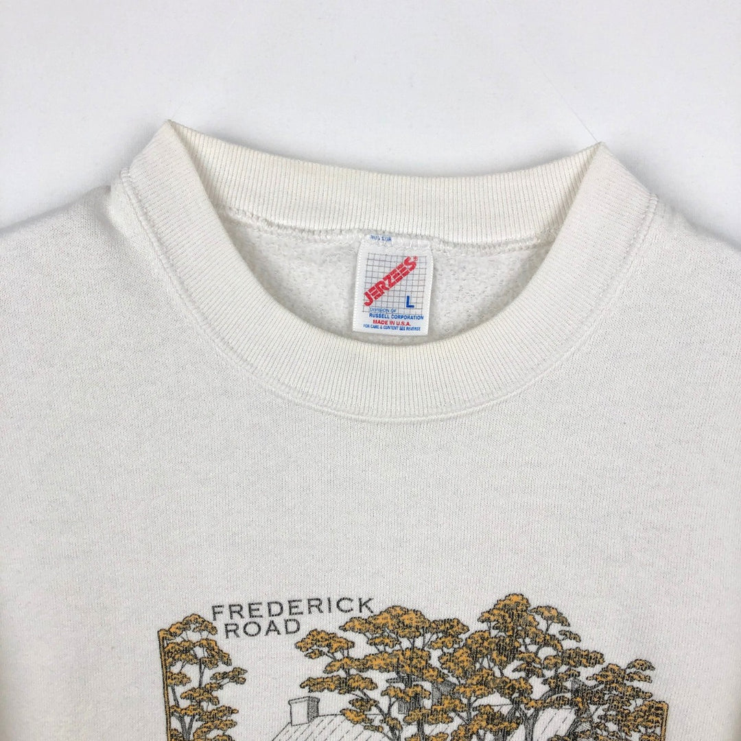 Vintage 90'S Jerzees printed sweatshirt, made in the USA, size L, men's cotton white type Vintage Second Hand