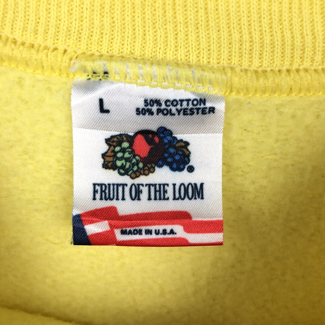 90'S Fruit of the Loom printed sweatshirt, made in the USA, men's size L, vintage cotton yellow type Vintage Second Hand