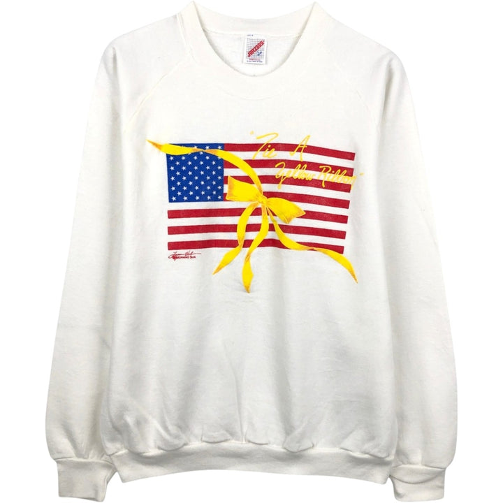 80s-90'S Jerzees American flag print sweatshirt, made in USA, men's size L equivalent, vintage. cotton white type Vintage Second Hand