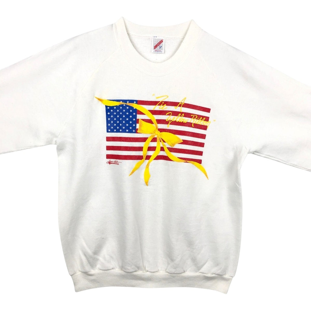 80s-90'S Jerzees American flag print sweatshirt, made in USA, men's size L equivalent, vintage. cotton white type Vintage Second Hand