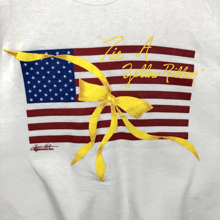 80s-90'S Jerzees American flag print sweatshirt, made in USA, men's size L equivalent, vintage. cotton white type Vintage Second Hand