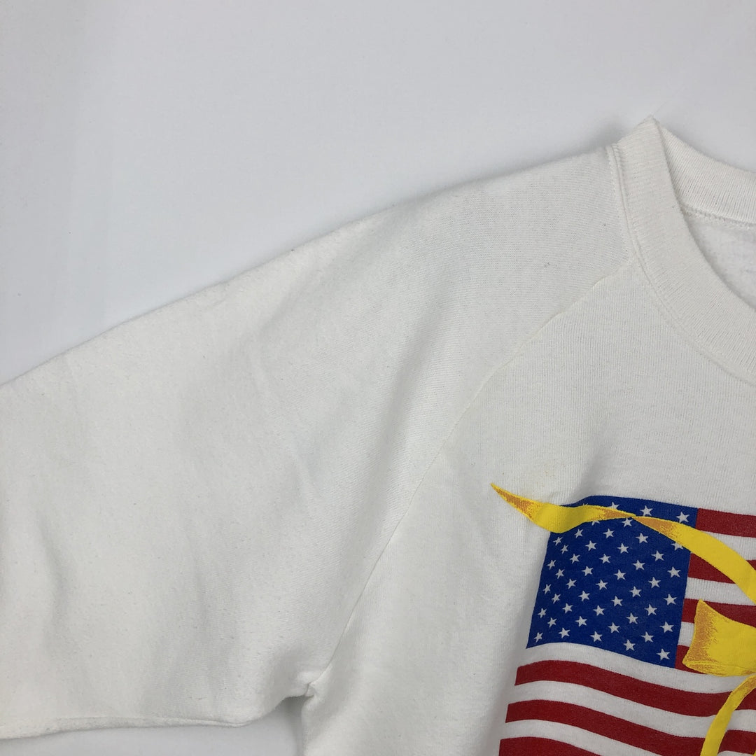 80s-90'S Jerzees American flag print sweatshirt, made in USA, men's size L equivalent, vintage. cotton white type Vintage Second Hand
