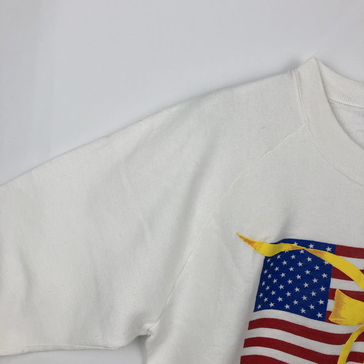 80s-90'S Jerzees American flag print sweatshirt, made in USA, men's size L equivalent, vintage. cotton white type Vintage Second Hand