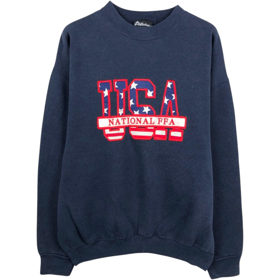 Bodacious American flag pattern sweatshirt, made in USA, men's size XL. cotton navy blue type Vintage Second Hand