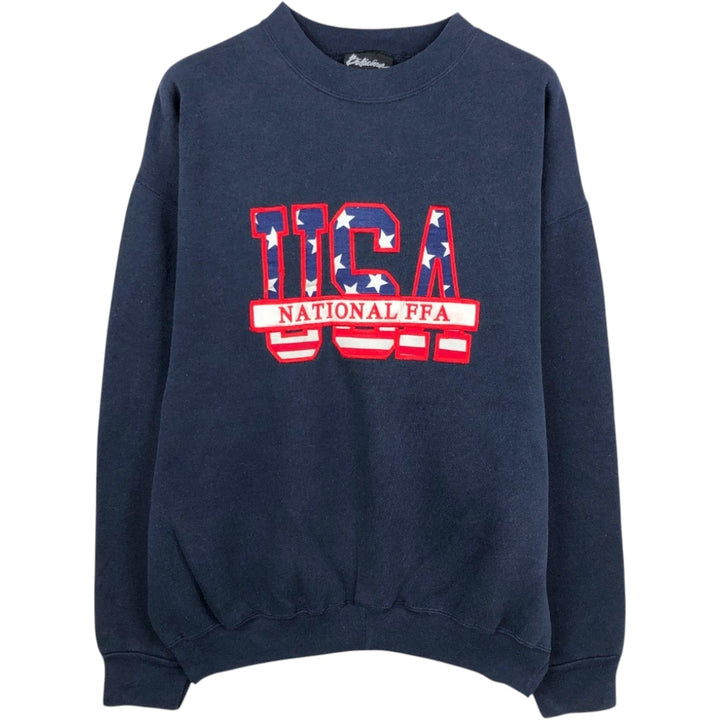 Bodacious American flag pattern sweatshirt, made in USA, men's size XL. cotton navy blue type Vintage Second Hand