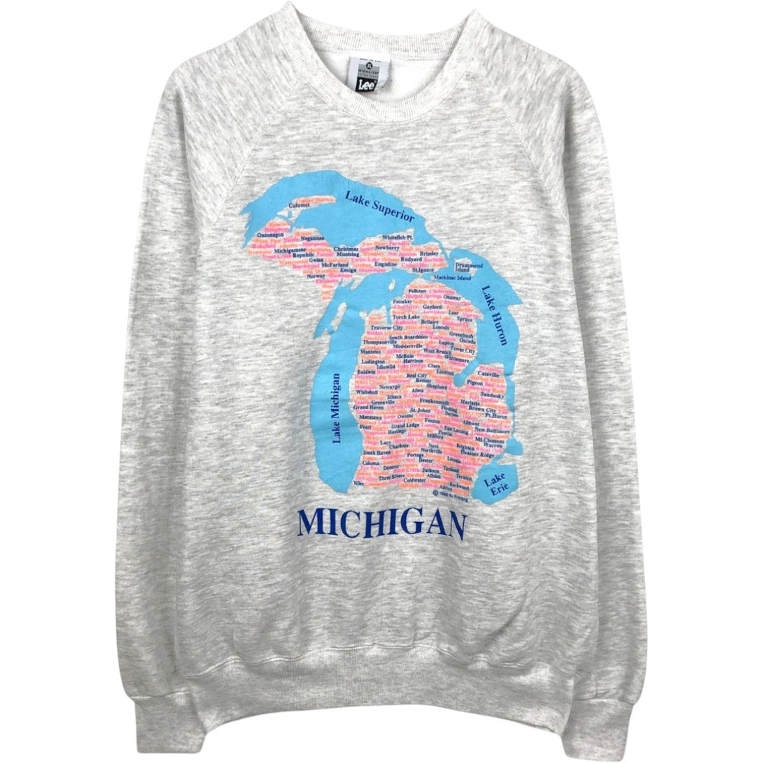 Lee MIDWEIGHT Print Sweatshirt, Made in USA, Men's XL equivalent, Vintage. cotton gray type Vintage Second Hand