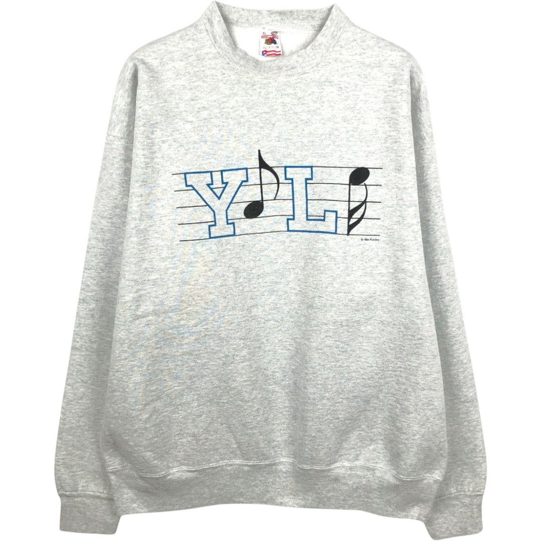 90'S Fruit of the Loom Super Cotton Print Sweatshirt, Made in USA, Men's XL equivalent, Vintage cotton gray type Vintage Second Hand