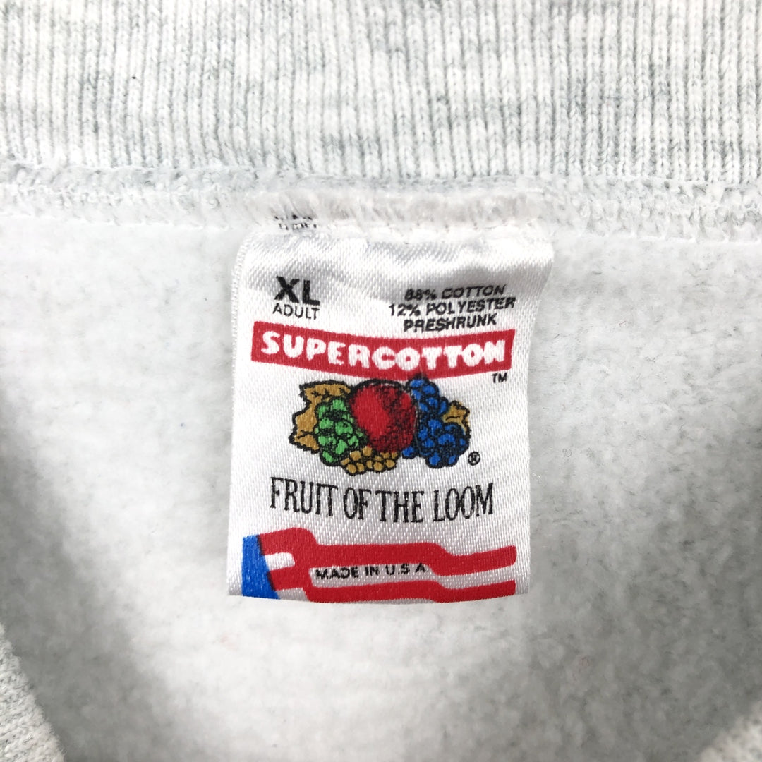 90'S Fruit of the Loom Super Cotton Print Sweatshirt, Made in USA, Men's XL equivalent, Vintage cotton gray type Vintage Second Hand