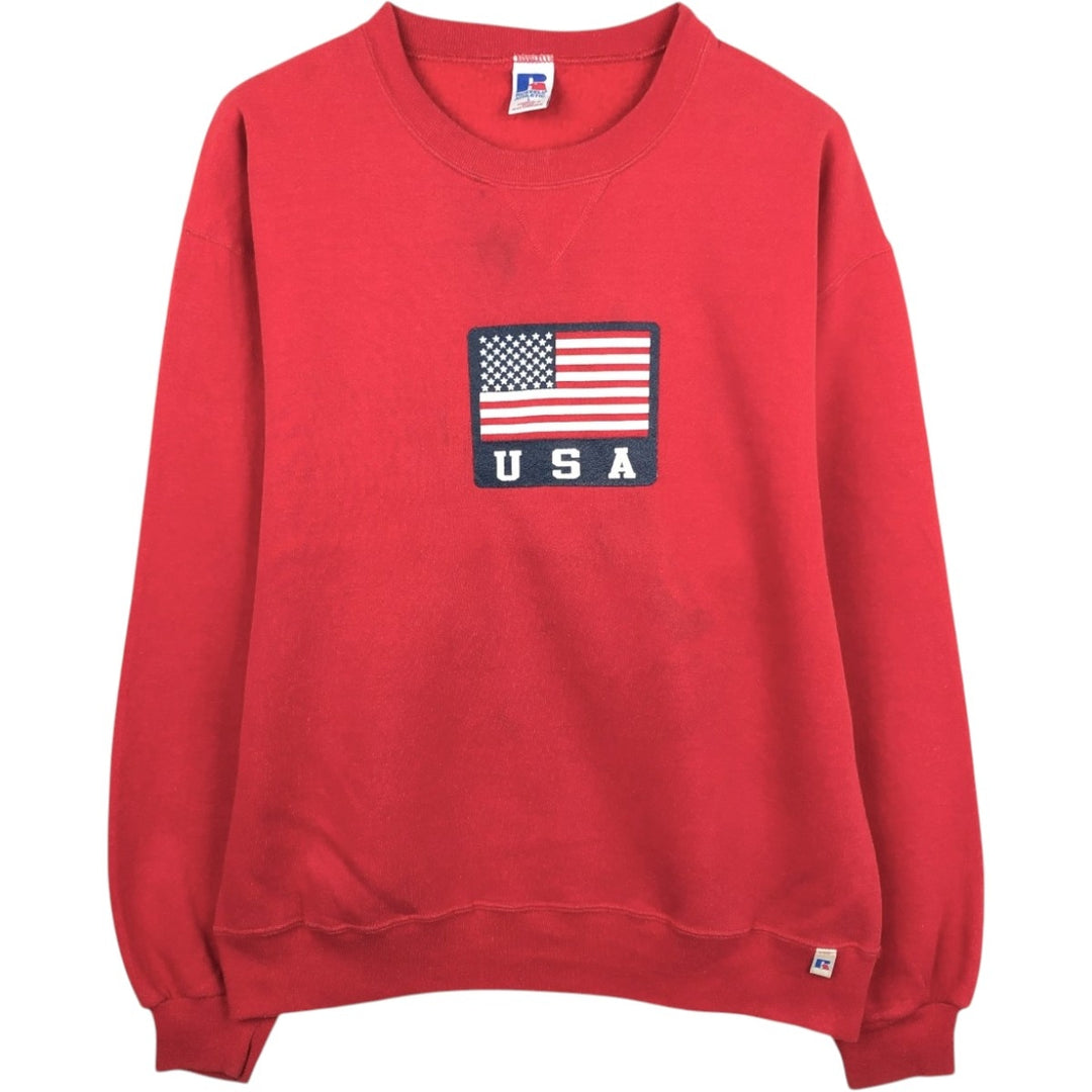 90'S Russell Stars and Stripes Print Sweatshirt, Men's, Size L, Vintage cotton red type Vintage Second Hand