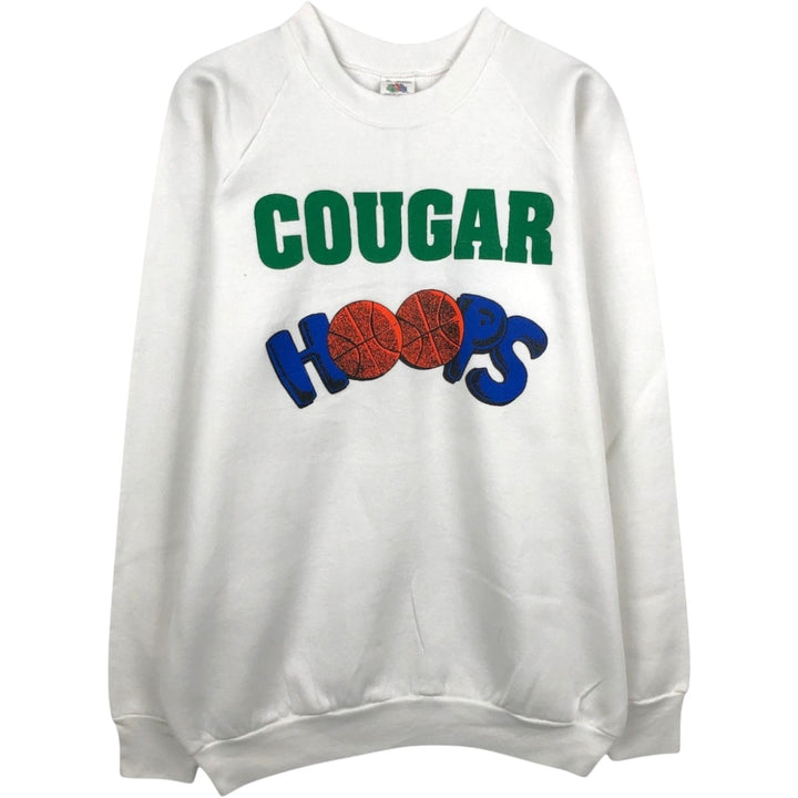 ~90'S Fruit of the Loom Print Sweatshirt, Made in USA, Men's XL equivalent, Vintage cotton white type Vintage Second Hand