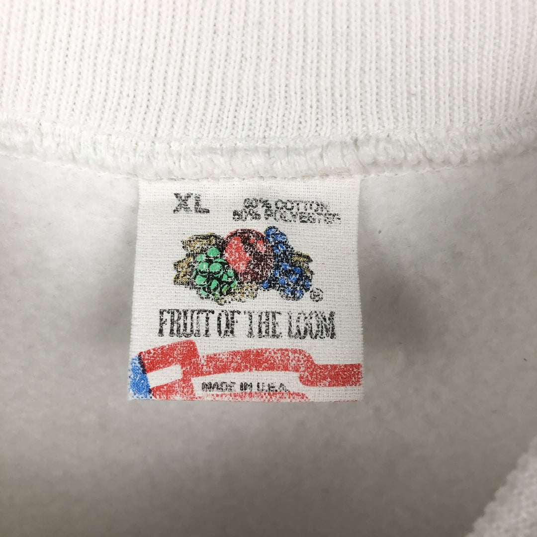 ~90'S Fruit of the Loom Print Sweatshirt, Made in USA, Men's XL equivalent, Vintage cotton white type Vintage Second Hand
