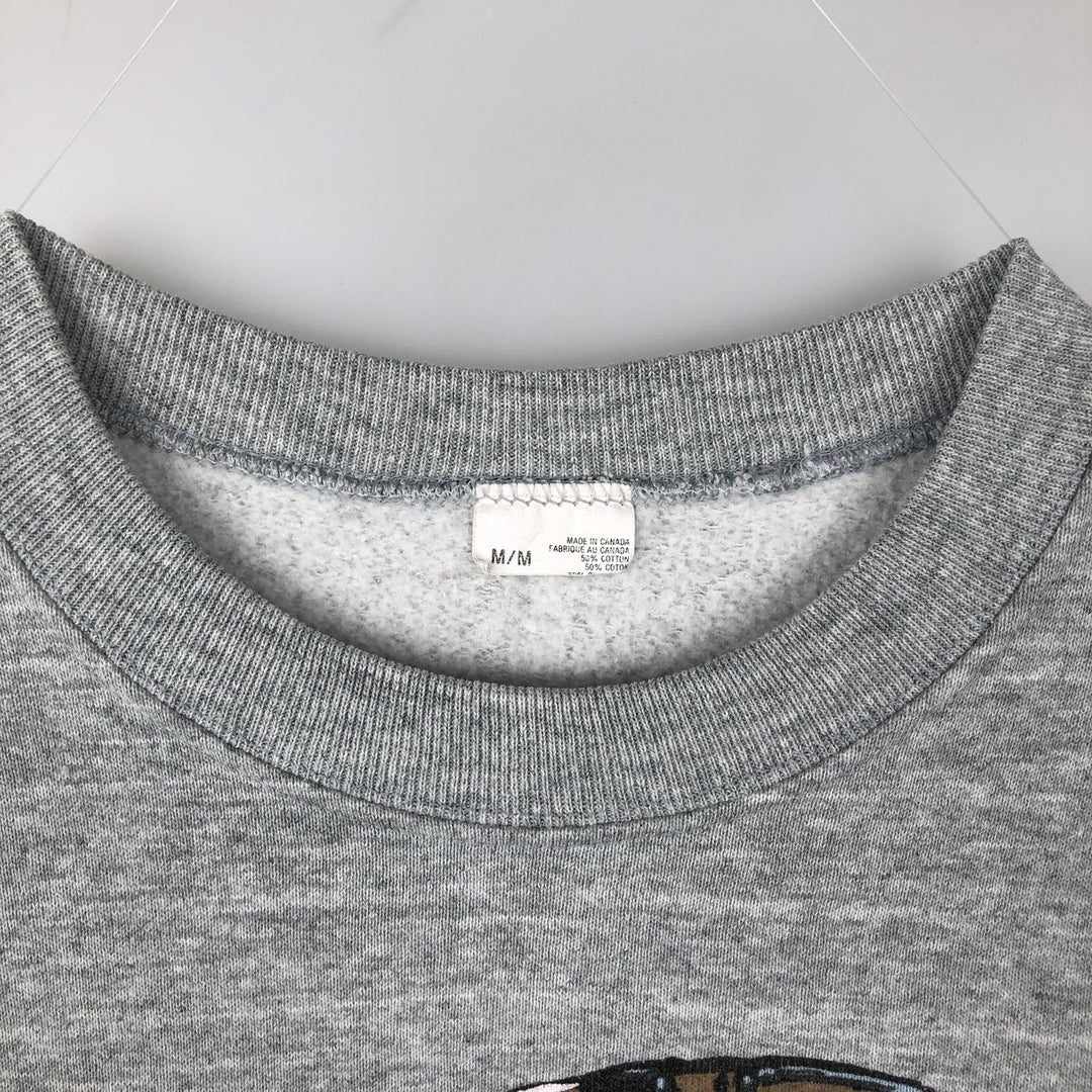 Eagle Pattern Print Sweatshirt, Made in Canada, Men's Size M (approx.) cotton gray type Vintage Second Hand