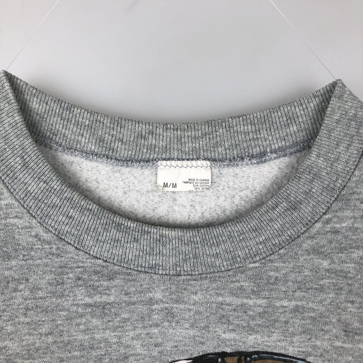 Eagle Pattern Print Sweatshirt, Made in Canada, Men's Size M (approx.) cotton gray type Vintage Second Hand