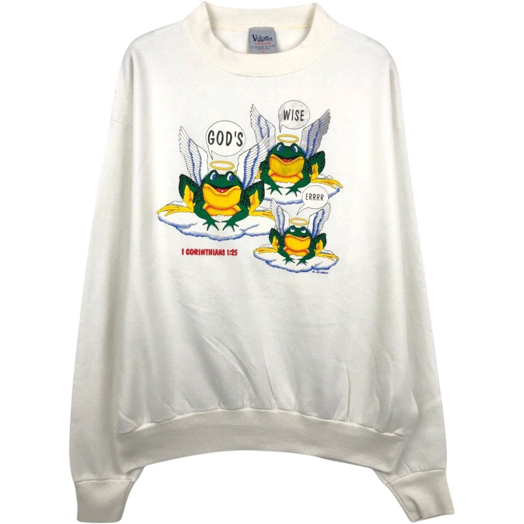 Volunteer Knit Apparel Parody Print Sweatshirt, Made in USA, Men's Size L (approx.) polyester white type Vintage Second Hand