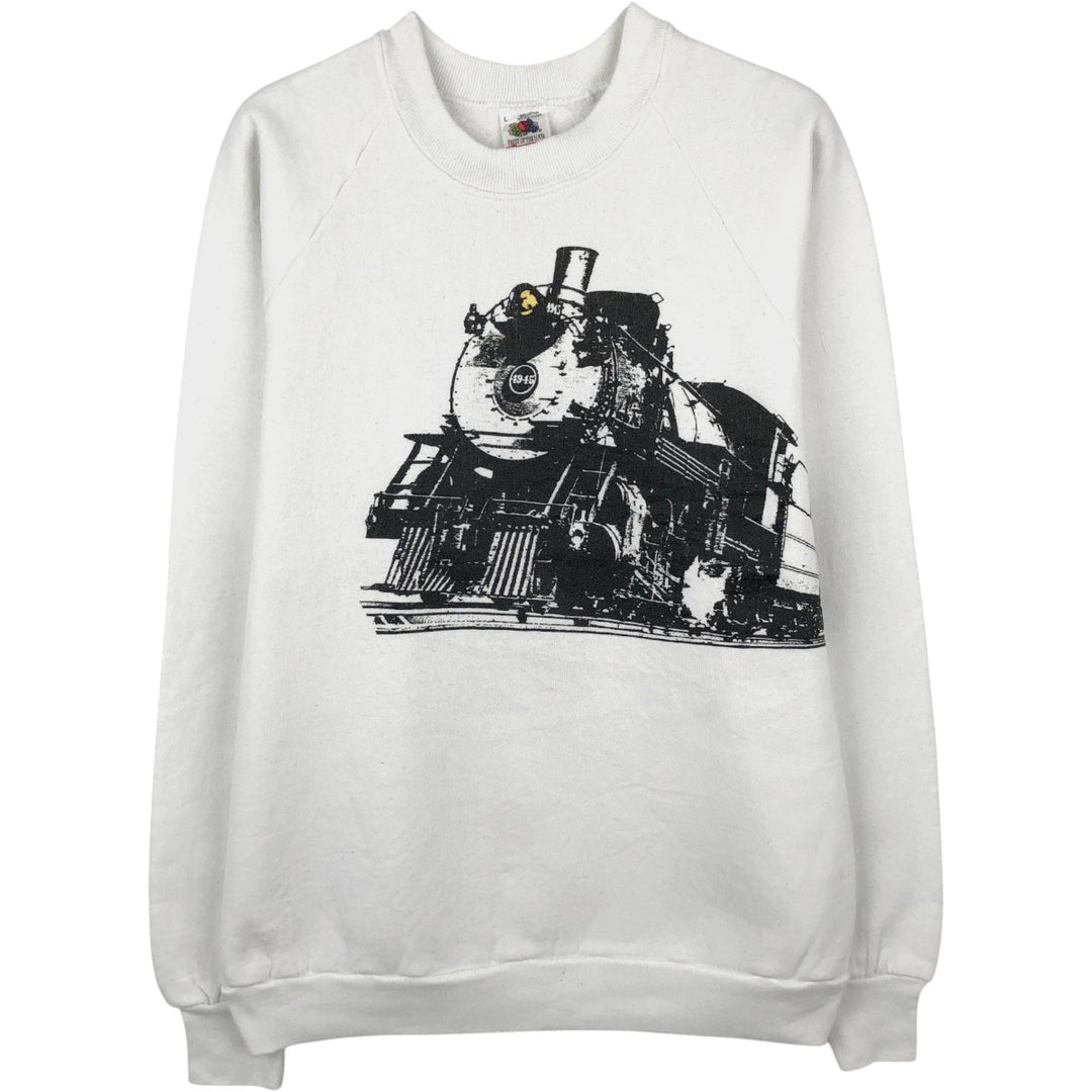 90'S Fruit of the Loom printed sweatshirt, made in the USA, men's size L, vintage cotton white type Vintage Second Hand