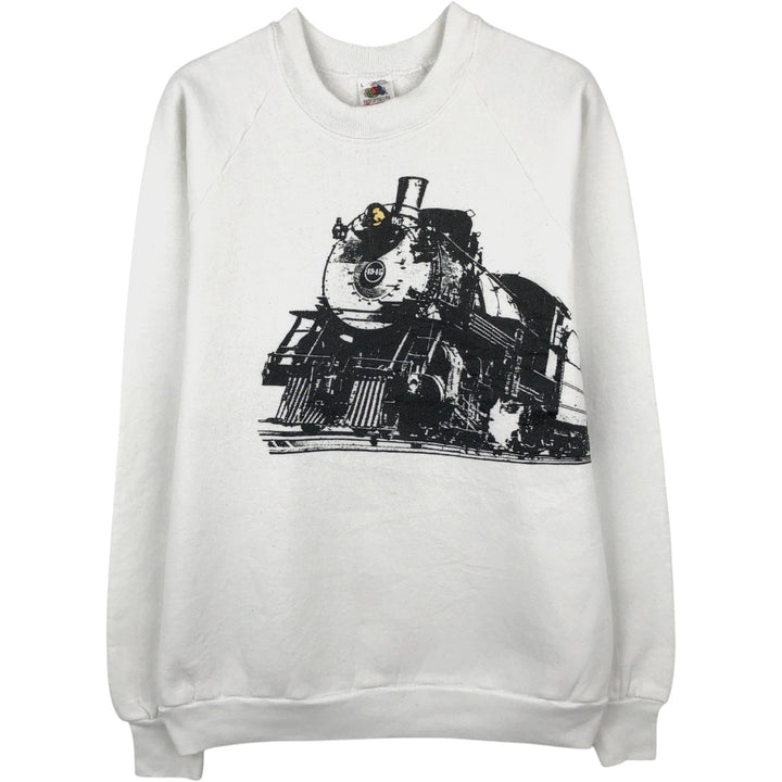 90'S Fruit of the Loom printed sweatshirt, made in the USA, men's size L, vintage cotton white type Vintage Second Hand