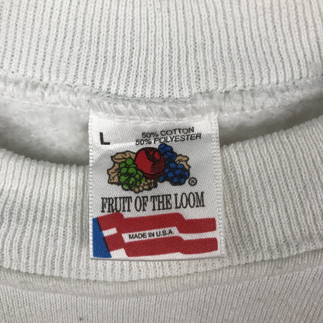 90'S Fruit of the Loom printed sweatshirt, made in the USA, men's size L, vintage cotton white type Vintage Second Hand