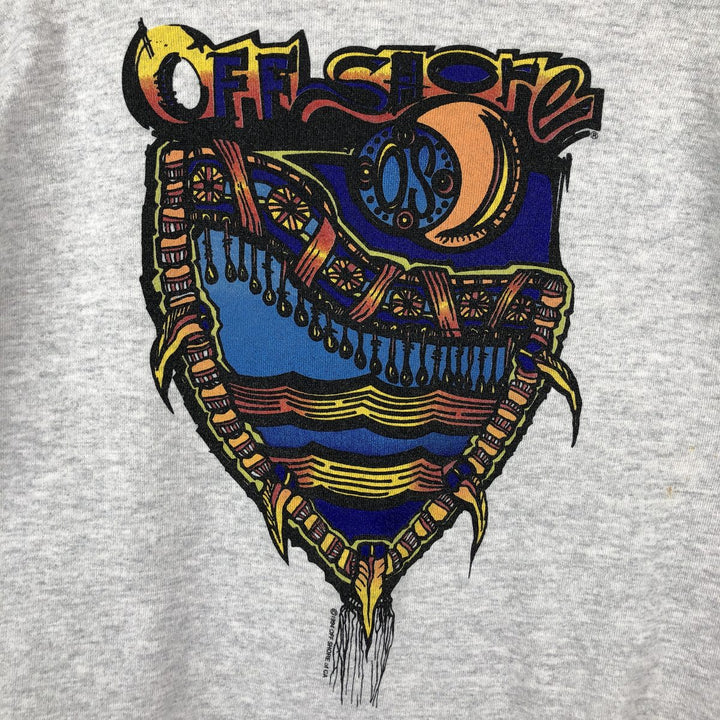 OFF SHORE surf sweatshirt, made in USA, men's size M equivalent. cotton gray type Vintage Second Hand