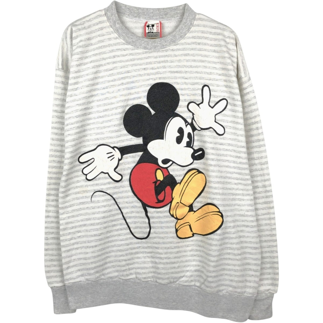90'S Disney Mickey Mouse Striped Pattern Character Sweatshirt, Made in USA, Men's Size L (Equivalent), Vintage polyester gray type Vintage Second Hand