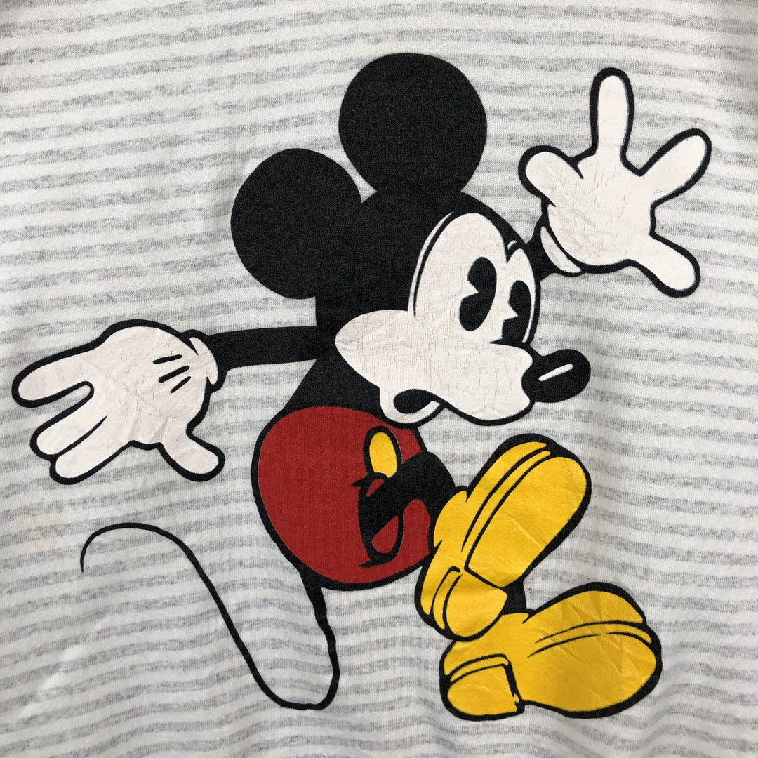 90'S Disney Mickey Mouse Striped Pattern Character Sweatshirt, Made in USA, Men's Size L (Equivalent), Vintage polyester gray type Vintage Second Hand