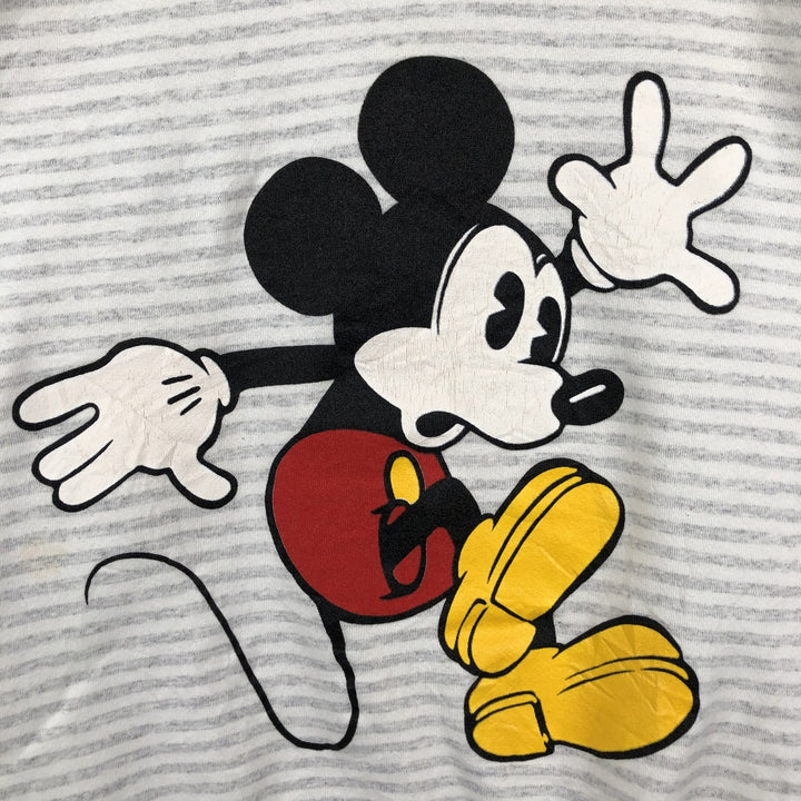 90'S Disney Mickey Mouse Striped Pattern Character Sweatshirt, Made in USA, Men's Size L (Equivalent), Vintage polyester gray type Vintage Second Hand