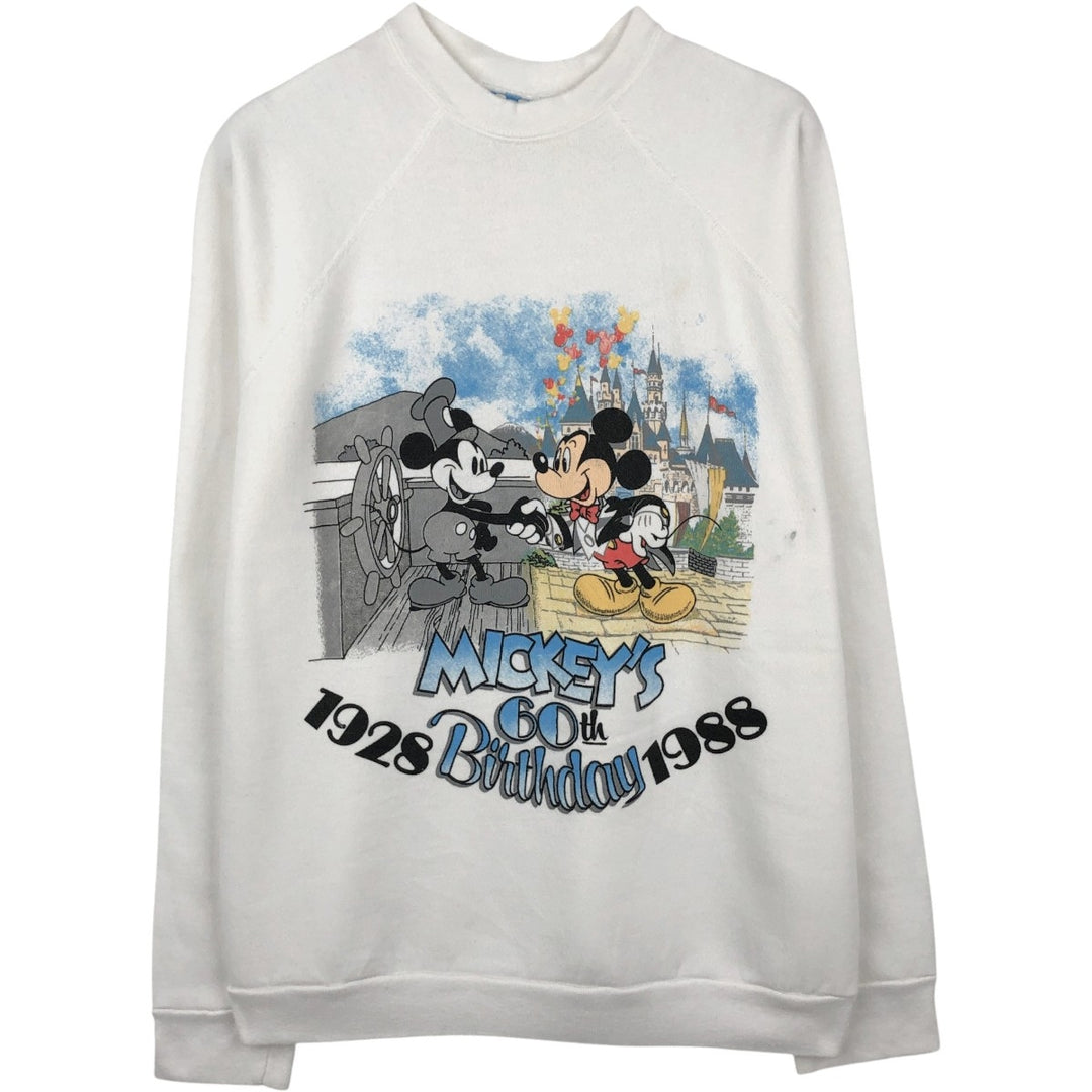 80'S Disney Mickey Mouse character sweatshirt, sweatshirt, made in USA, men's XL size, vintage polyester white type Vintage Second Hand