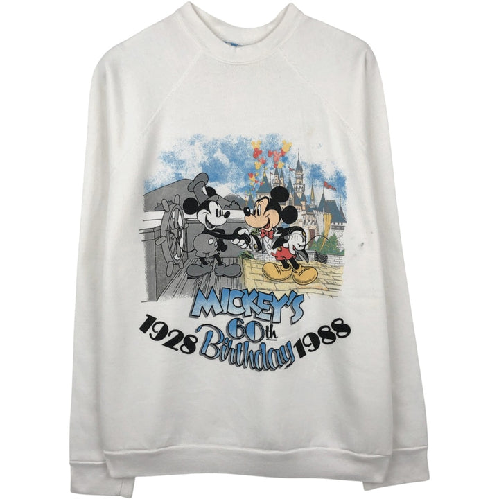 80'S Disney Mickey Mouse character sweatshirt, sweatshirt, made in USA, men's XL size, vintage polyester white type Vintage Second Hand