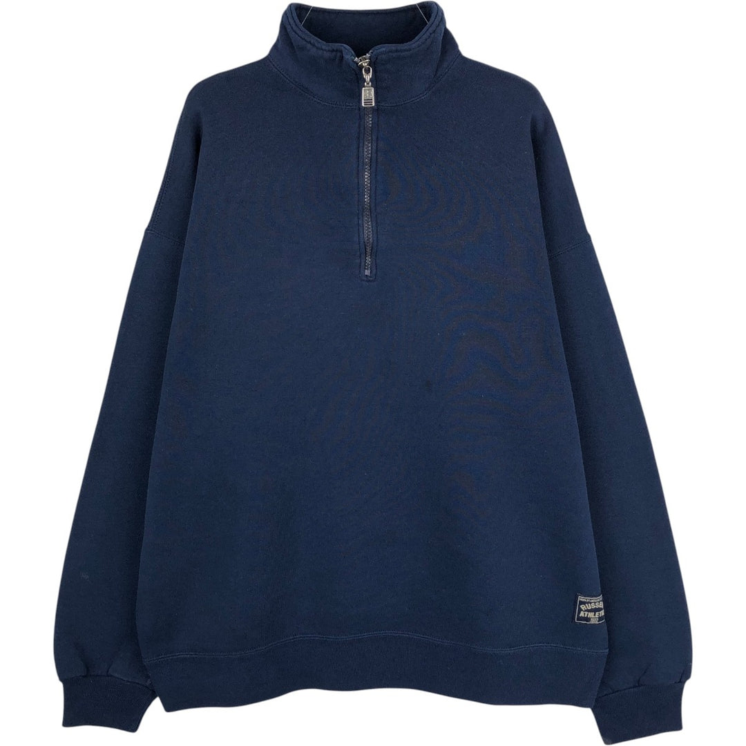 90'S Russell Half-Zip Sweatshirt, Made in USA, Men's XL, Vintage cotton navy blue type Vintage Second Hand