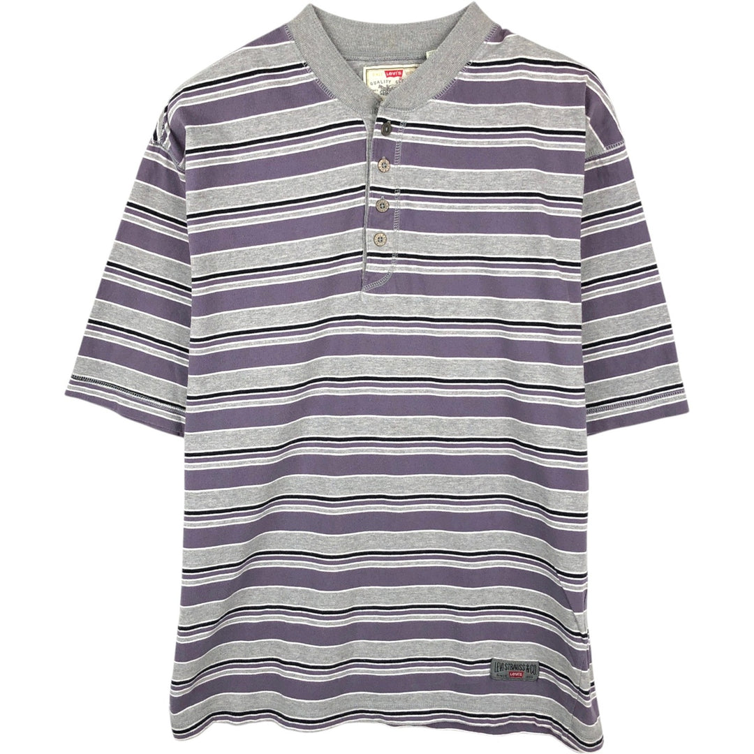 90'S Levi's Multi-stripe Henley Neck Short-Sleeve T-Shirt, Men's Size M (Equivalent), Vintage cotton gray type Vintage Second Hand