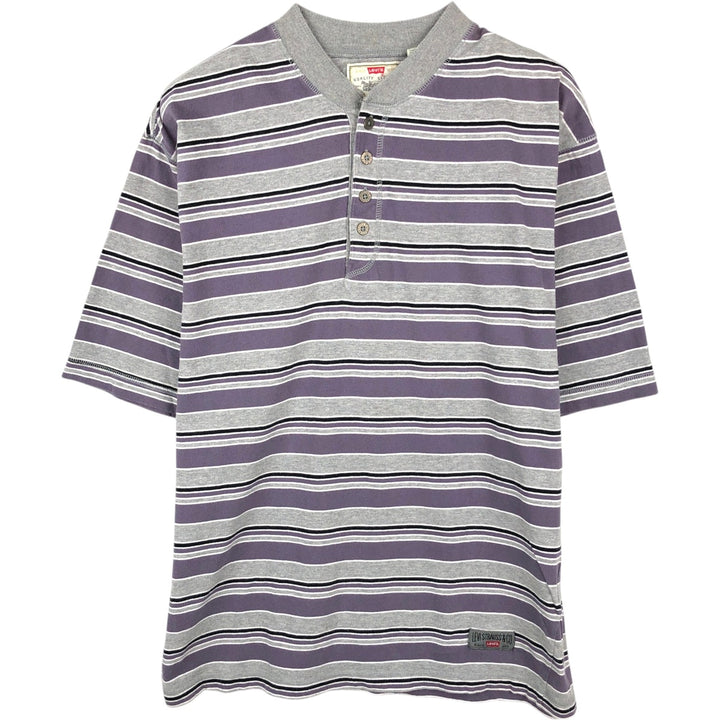 90'S Levi's Multi-stripe Henley Neck Short-Sleeve T-Shirt, Men's Size M (Equivalent), Vintage cotton gray type Vintage Second Hand
