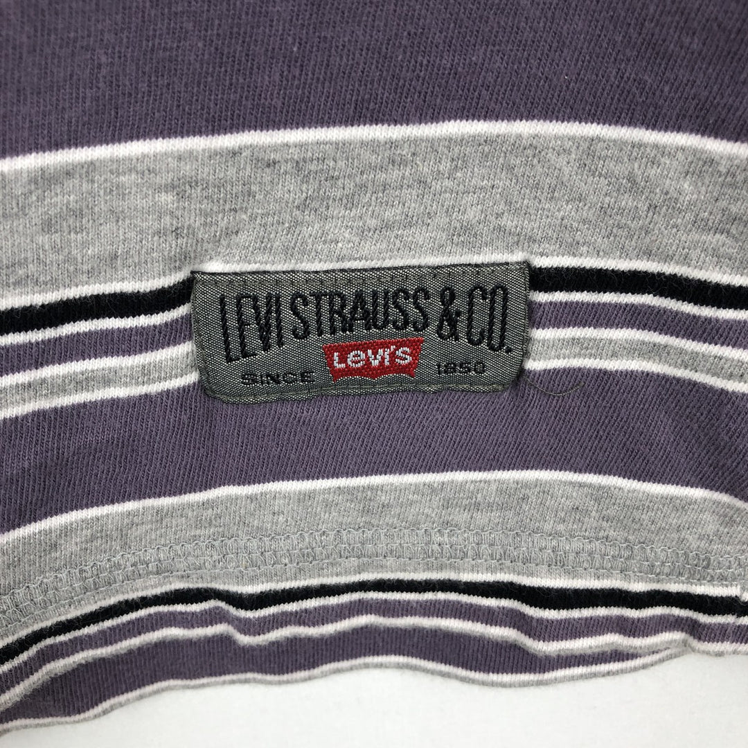 90'S Levi's Multi-stripe Henley Neck Short-Sleeve T-Shirt, Men's Size M (Equivalent), Vintage cotton gray type Vintage Second Hand