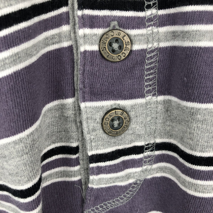 90'S Levi's Multi-stripe Henley Neck Short-Sleeve T-Shirt, Men's Size M (Equivalent), Vintage cotton gray type Vintage Second Hand