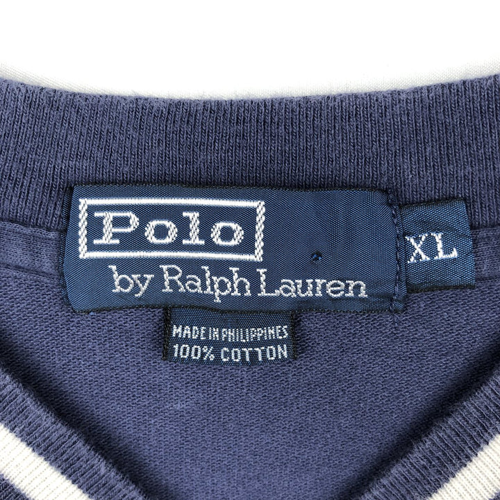 Ralph Lauren POLO by Ralph Lauren pique knit short-sleeved V-neck T-shirt, men's size XL (approx.) cotton navy blue type Vintage Second Hand