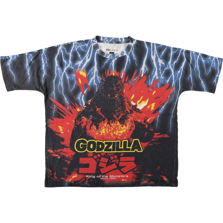 BOXLUNCH GODZILLA Movie T-Shirt - All-over print, Men's size M (approx.) cotton red type Vintage Second Hand