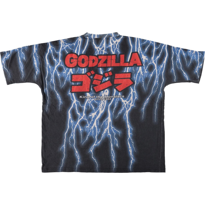 BOXLUNCH GODZILLA Movie T-Shirt - All-over print, Men's size M (approx.) cotton red type Vintage Second Hand