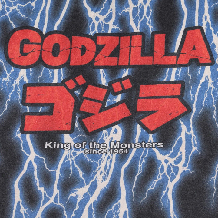 BOXLUNCH GODZILLA Movie T-Shirt - All-over print, Men's size M (approx.) cotton red type Vintage Second Hand